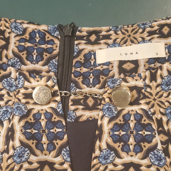 Navy Patterned Mini Dress Size Small - Picture 2 of 4